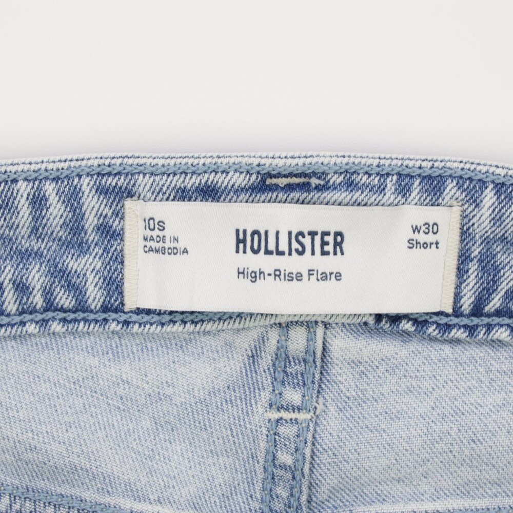 Hollister Women's High Rise Heart Embroidered Denim Flare Jeans Light Blue 10s - Picture 12 of 12